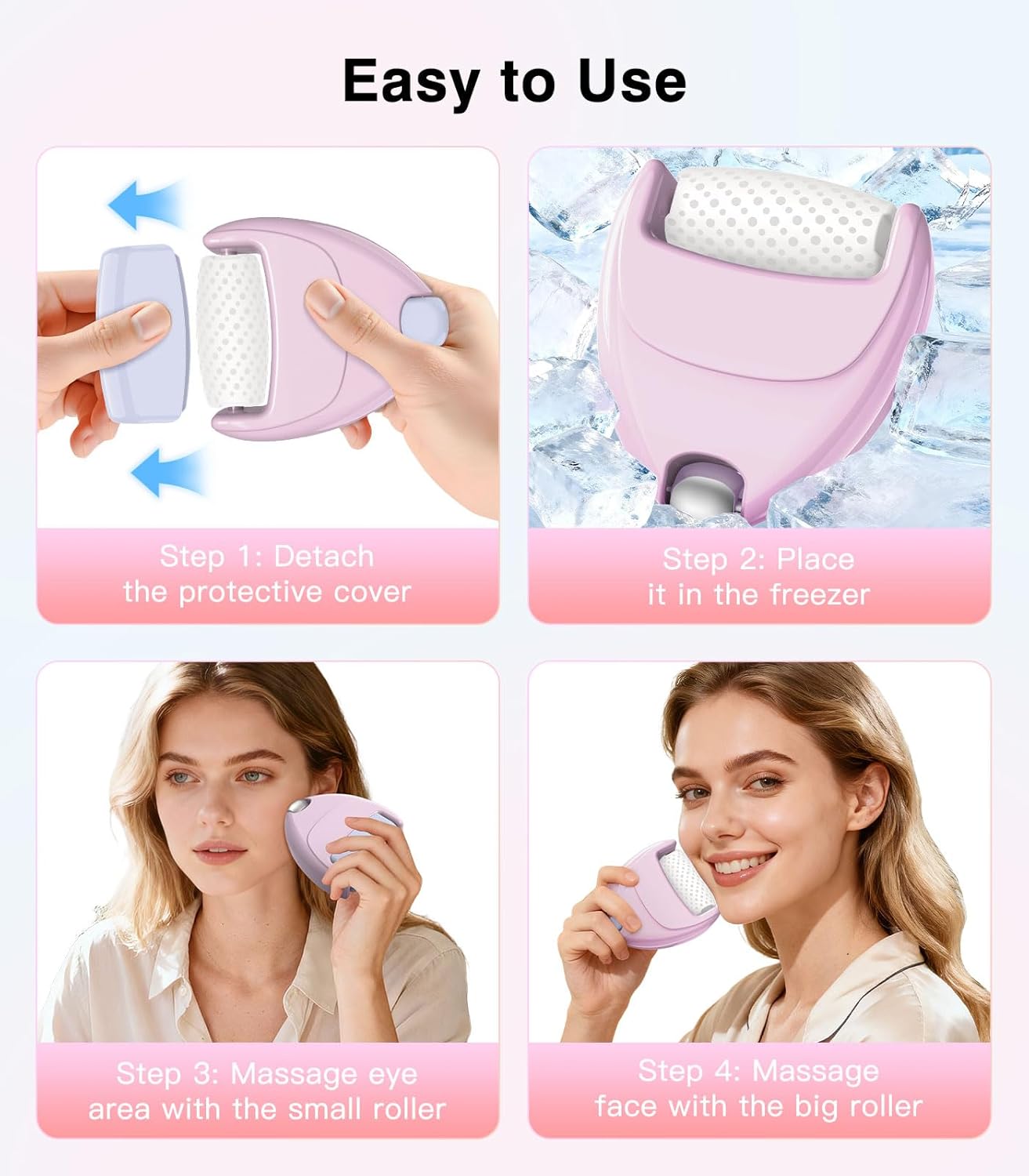 Ice Roller for Face and Eyes, 2-in-1 Facial Ice Face Roller with Cap to Depuff, Skin Care Tools for Women Men, Pink - Image 6