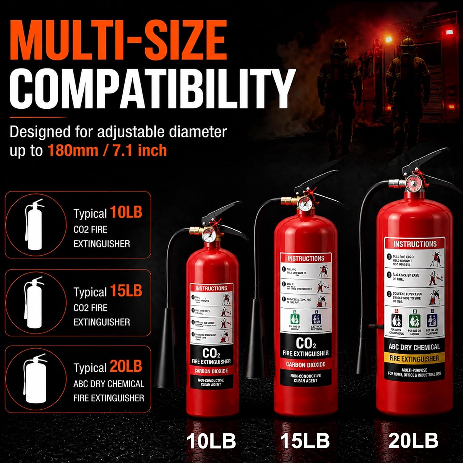 Fire Extinguisher Wall Mount Bracket Fits 20LB ABC, 10-15LB CO2 (1PC,Red) | Heavy Duty Metal Holder, Quick Release Buckles, Adjustable Straps, for Garage, Truck, RV, Workshop, Boat & Warehouse