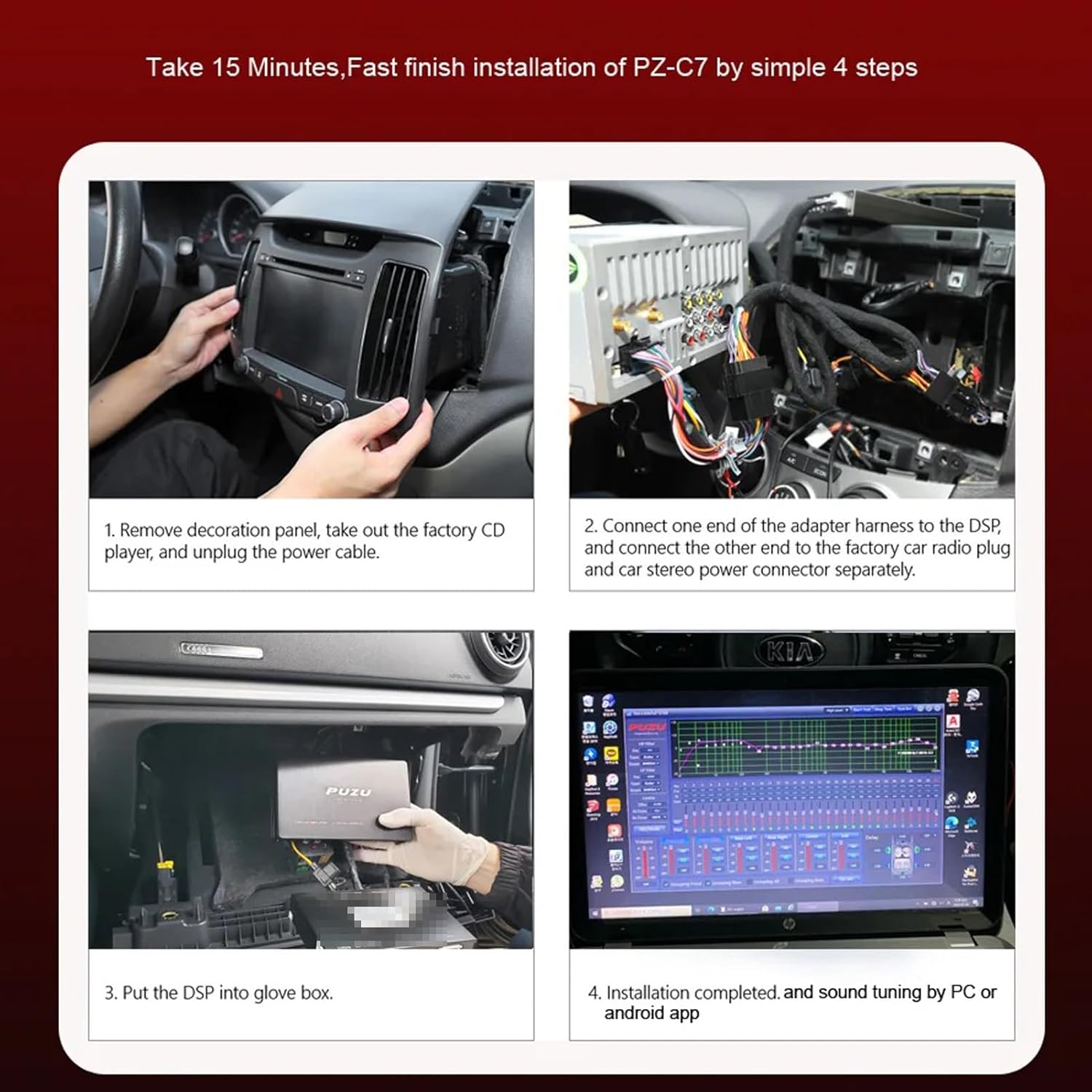 PZ-C7 DSP Car Audio Digital Signal Processor Suitable for 2012-2023 Ford Wiring Harness Plug and Play Installation Car Radio Sound Upgrade 4ch to 6ch DSP Amplifier Support Android APP/PC/Bluetooth