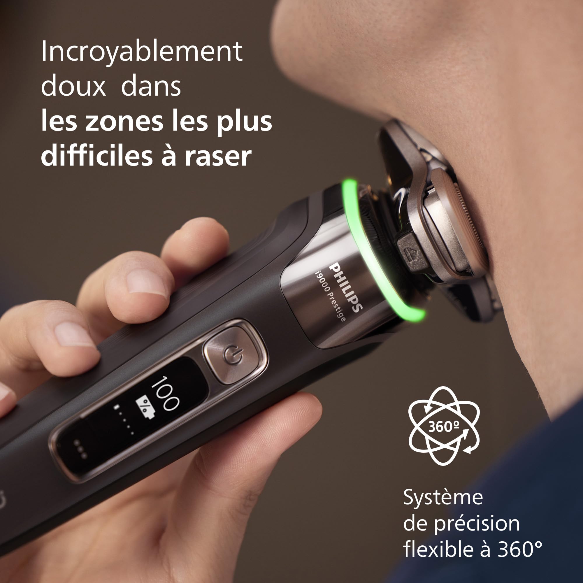 Philips Rasoir i9000 Prestige, Rasoir électrique sec et humide, Avec technologie Skin IQ, Système Triple Lift & Cut, Lames Dual SteelPrecision rotatives à 360°, Pod à nettoyage rapide, XP9207/30