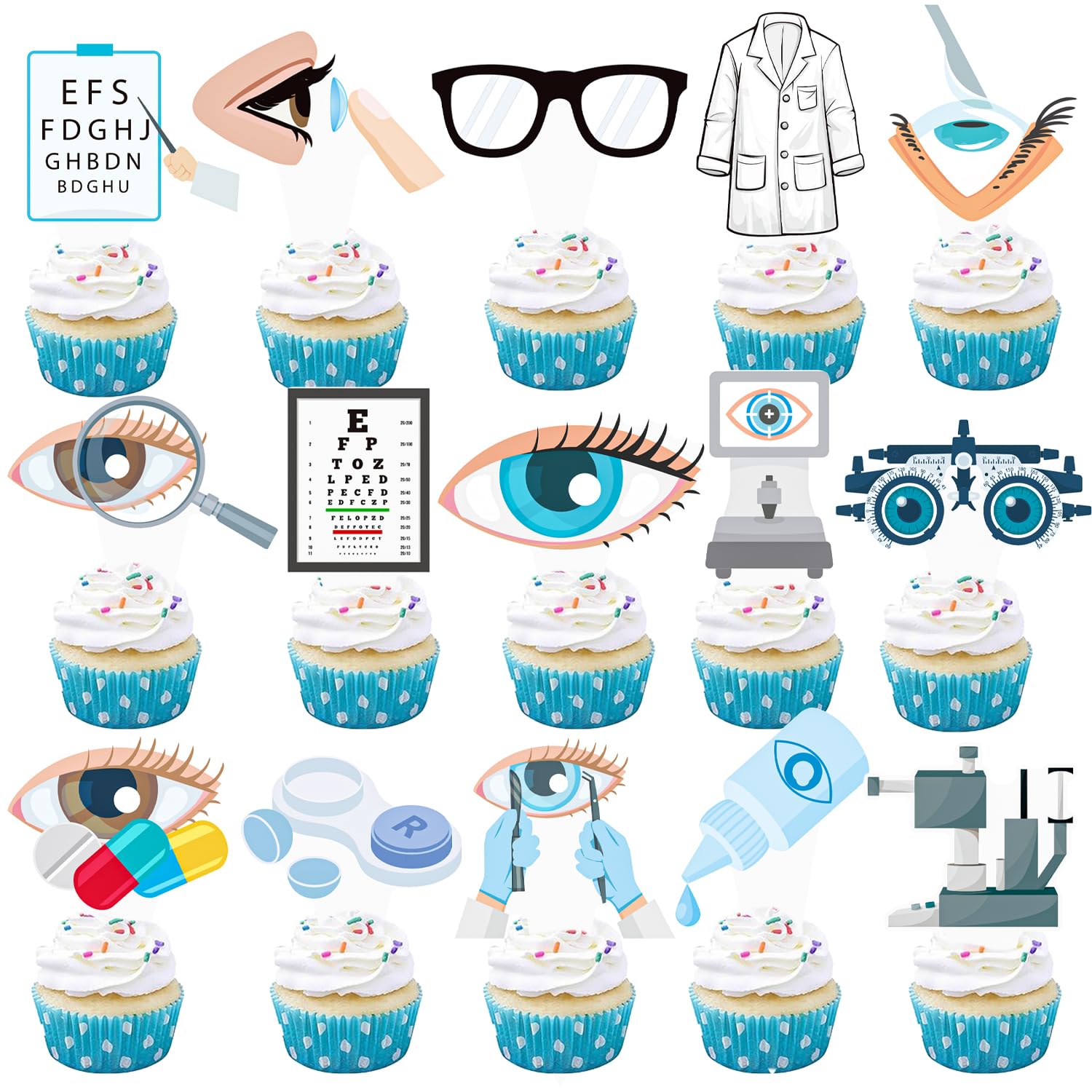 Eye Doctor Cupcake Toppers Optometrist Party Decorations 48Pcs Eye Doctor Birthday Cake Decorations Ophthalmology Cupcake Picks for Optometrist Birthday Graduation Party Supplies