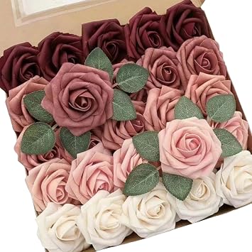 Artificial Flowers,1 Box Artificial Flowers PE Foam Realistic Dahlia Rose Valentines Day Gift Box Fake Flower with Flexible Wire Stems for DIY Wedding Bouquets Centerpieces Arrangements Red