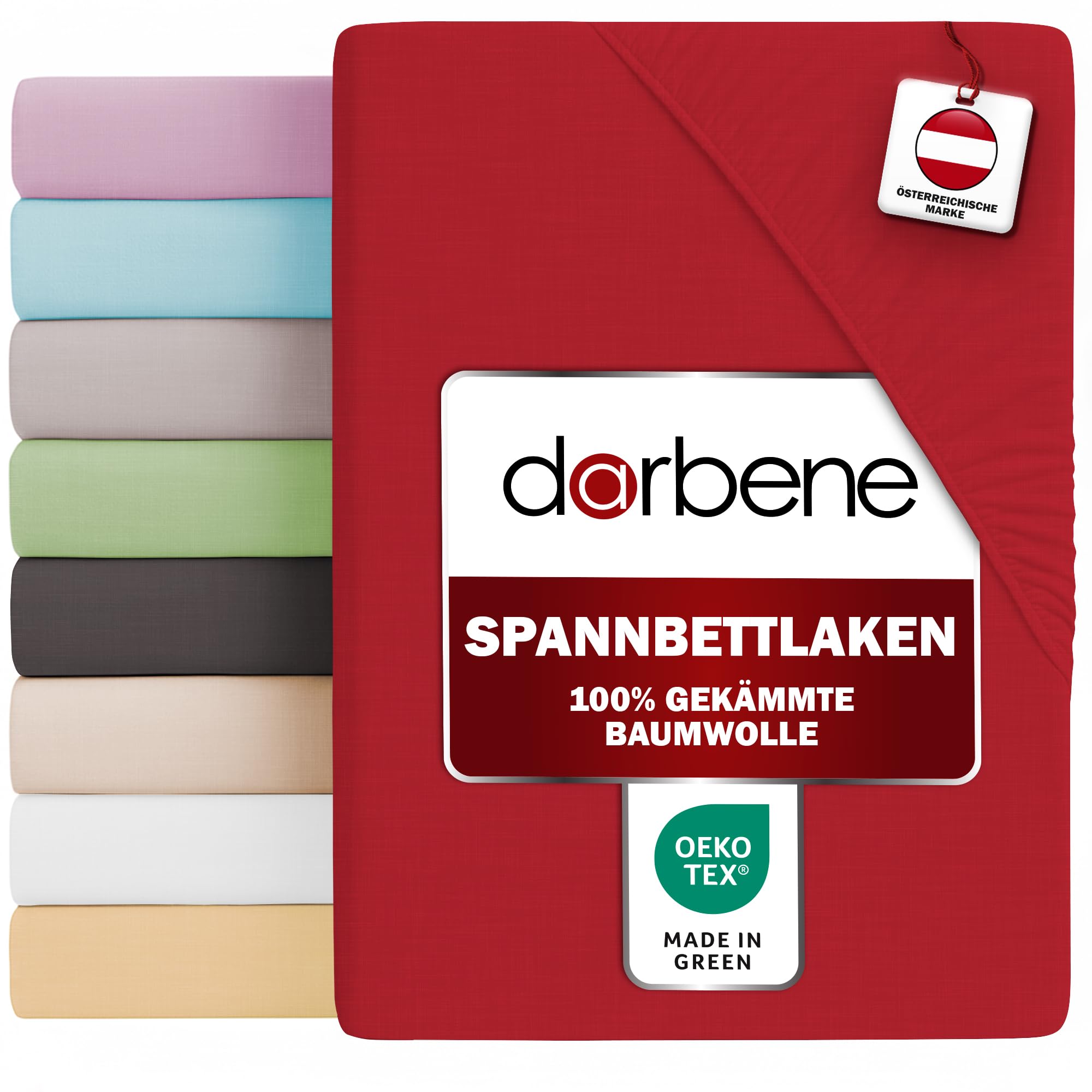 DarBene Spannbettlaken 140x200 Premium, Jersey 100% gekämmte Premium Baumwolle, Blickdicht, superweiches Bettlaken bis 30 cm Matratzenhöhe, Oeko-TEX, Rot