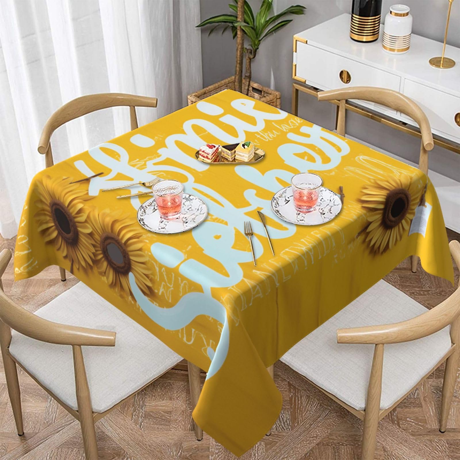 WPKJU Goodlooking Hello Sunshine Printed Square Tablecloth 54x54 inch Water Resistant Table Cover Washable Rectangle Table Cloth for Dining Tables