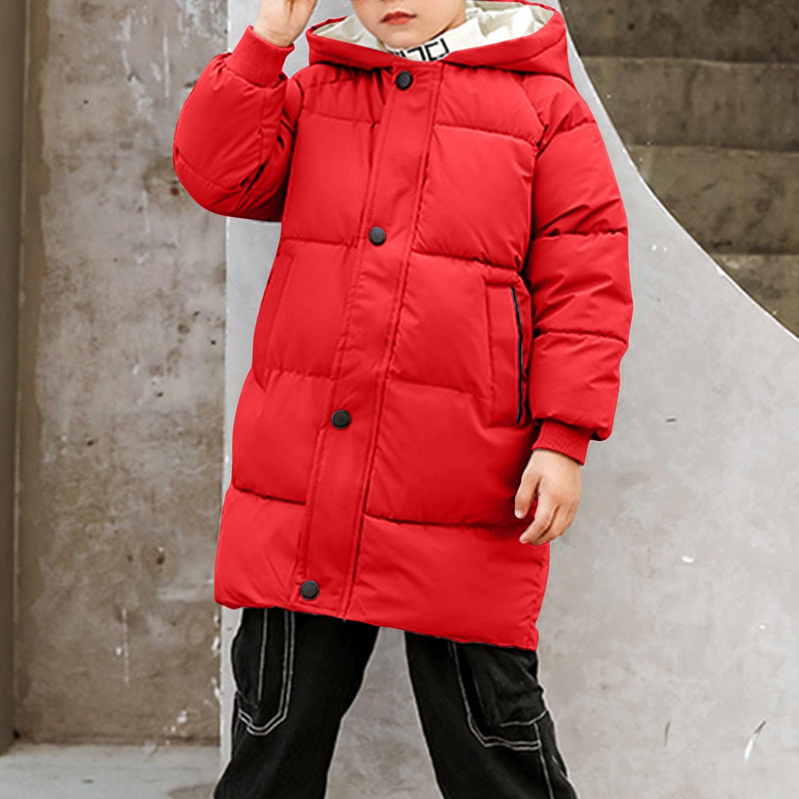 XINYUNZU Kinder Wintermantel Daunenmantel Warm Puffer Mantel mit Kapuze Einfarbig Daunenjacke Lang Winterjacke Outdoor Mäntel für Mädchen und Jungen 3-9 Jahre Alt