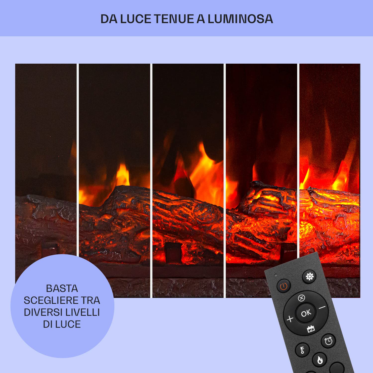 Klarstein Camino Elettrico Basso Consumo, con Mensola, da Parete, Caminetto Finto da Terra, 1900W, Decorativo con LED, Telecomando, Timer, Controllo Temperatura