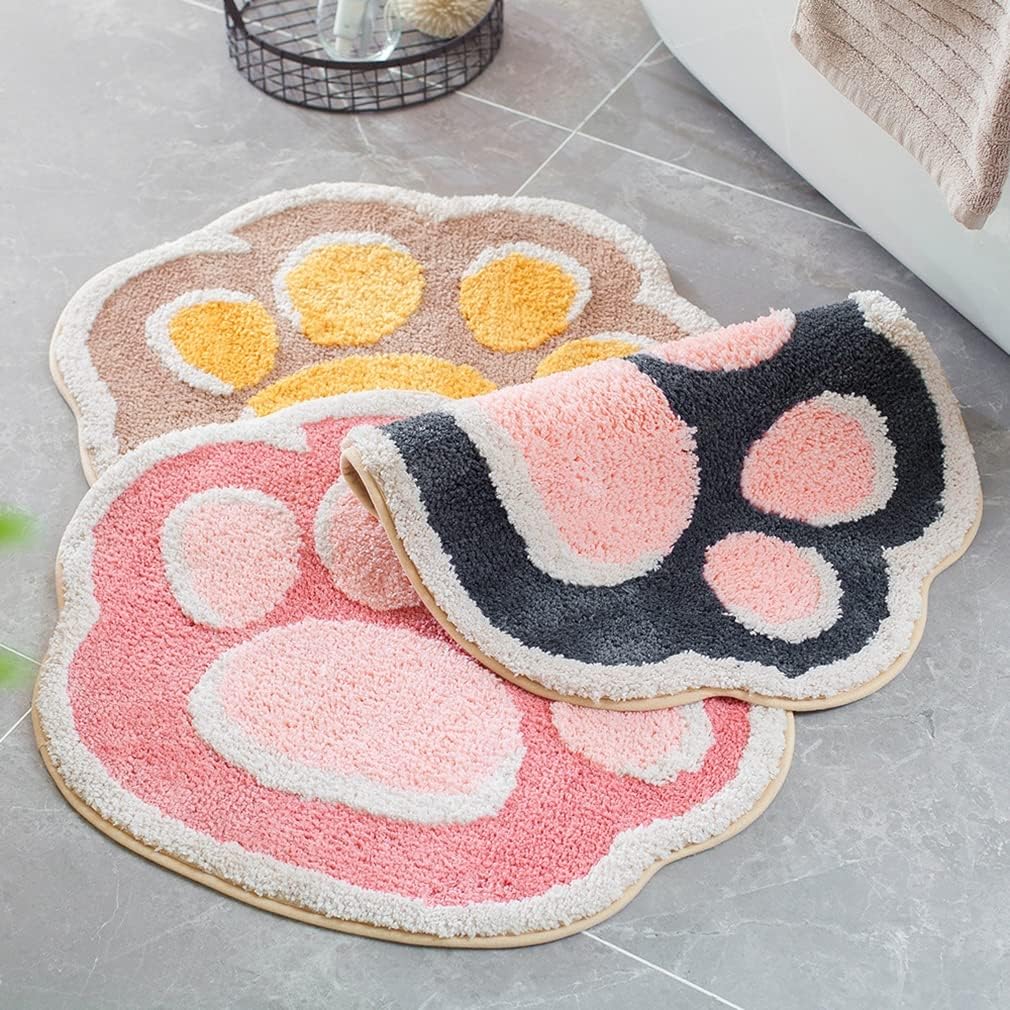Soft Cozy Cartoon Cat Paw Bath Rugs Living Room Rug Bath Mats Non Slip Cute Door Mat Bathroom Carpet Bedroom Durable Kitchen Indoor Outdoor Area Rug Runner Rug Home Décor 19.7" X 24.4"