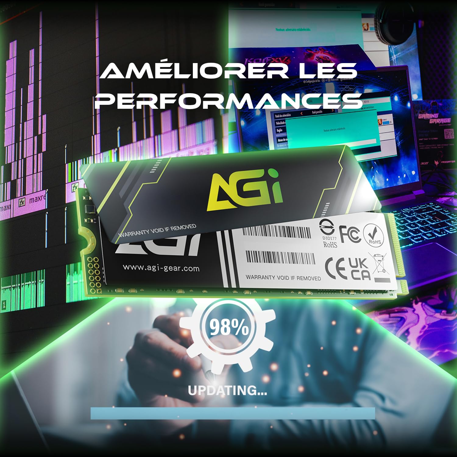 AGI AI818-43 1 to M.2 NVMe PCIe 4.0 SSD Interne pour PC Portable Bureau