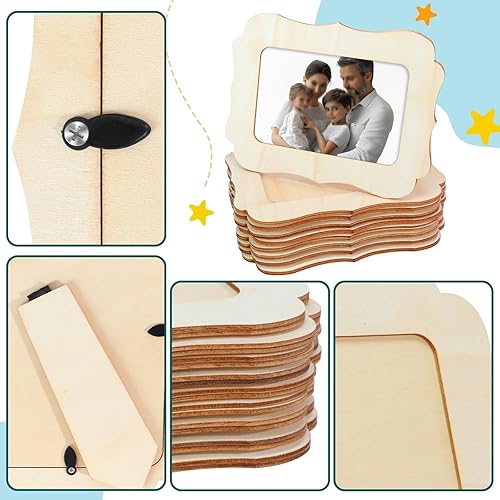 Miniatura 10 de Paquete de 15 marcos de fotos de madera para manualidades, juego de marcos de fotos de 4 x 6 pulgadas, juego de marcos de fotos de pie para postal,