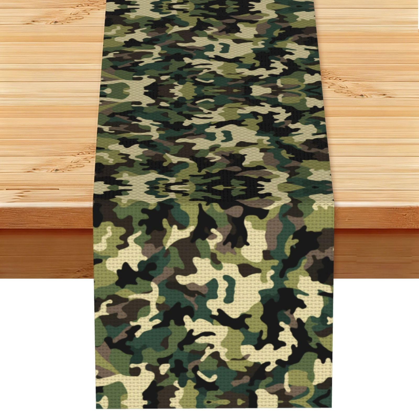 Soft Beige Black Camo Printed Table Runner 13 x 72, Wrinkle Resistant Decor for Dining Table Coffee Table Fireplace