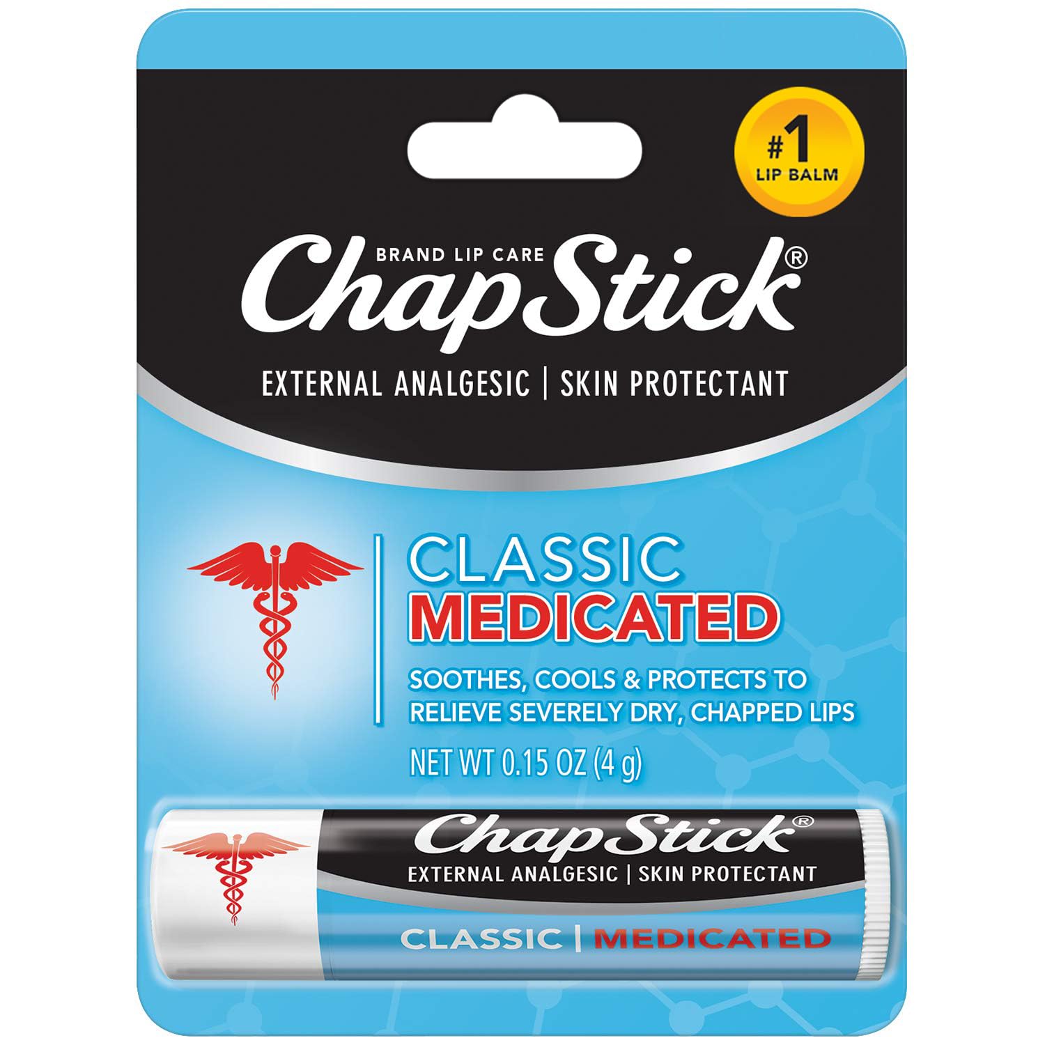 ChapStick Classic Medicated Lip Balm External Analgesic Skin Protectant for Dry Lips Cold Sore Pain Relief 0 15