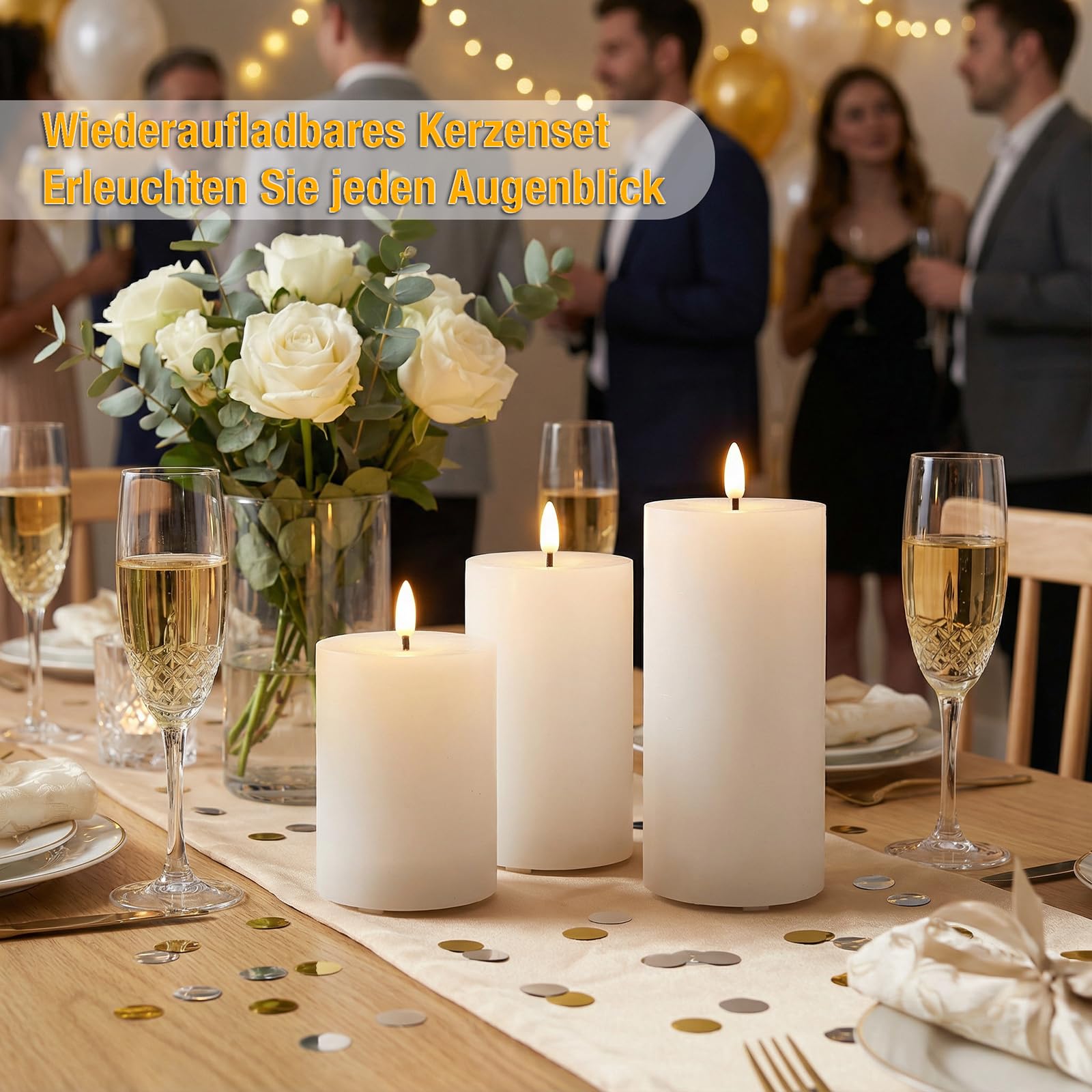 Set di 3 candele a LED, vera cera