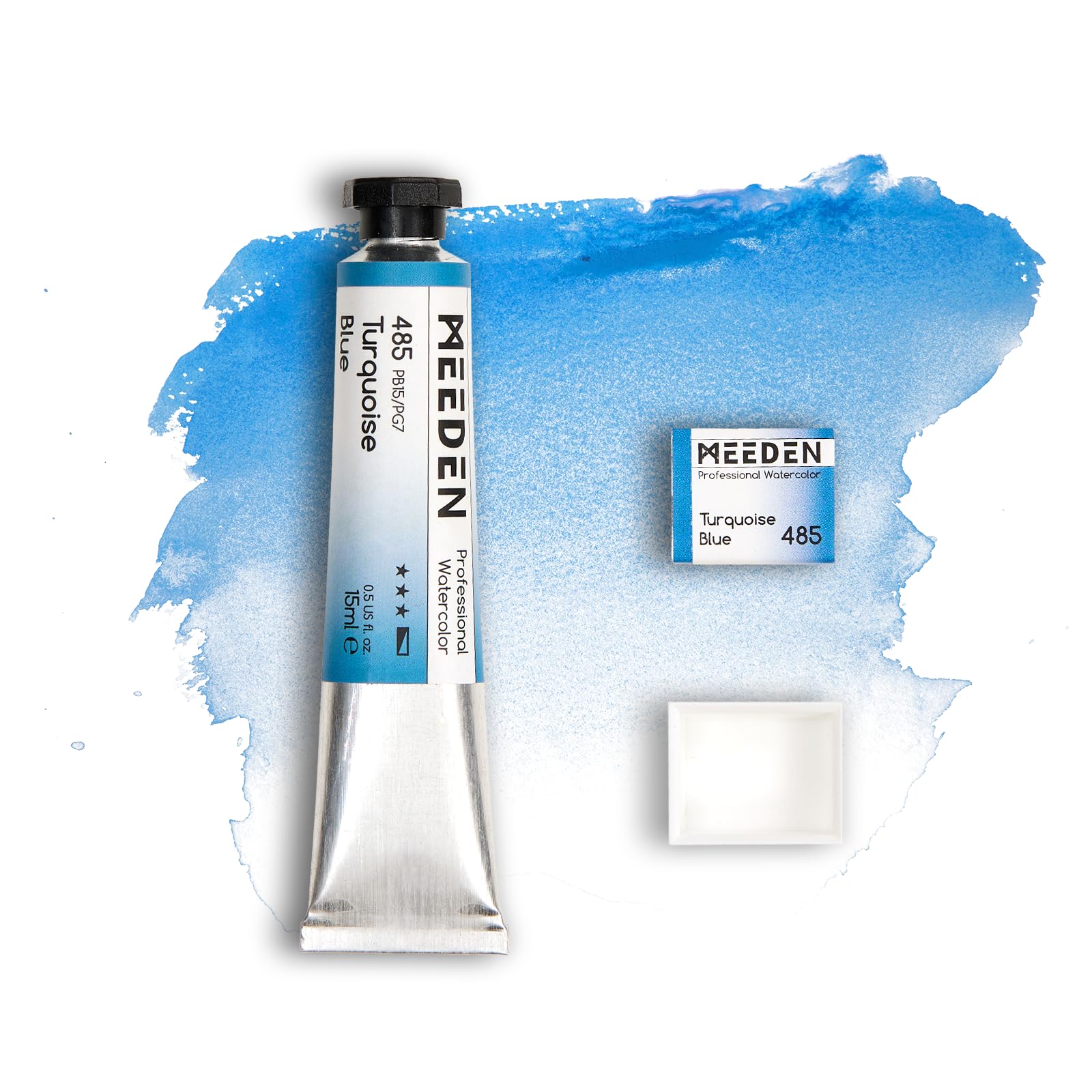 MEEDEN Professional Artist Watercolor Paint: Turquoise Blue - 15ml/0.5oz Water Color Tube, Semi-Moist Pigment Half Pan and Empty Matching Half Pan for Artists Pros
