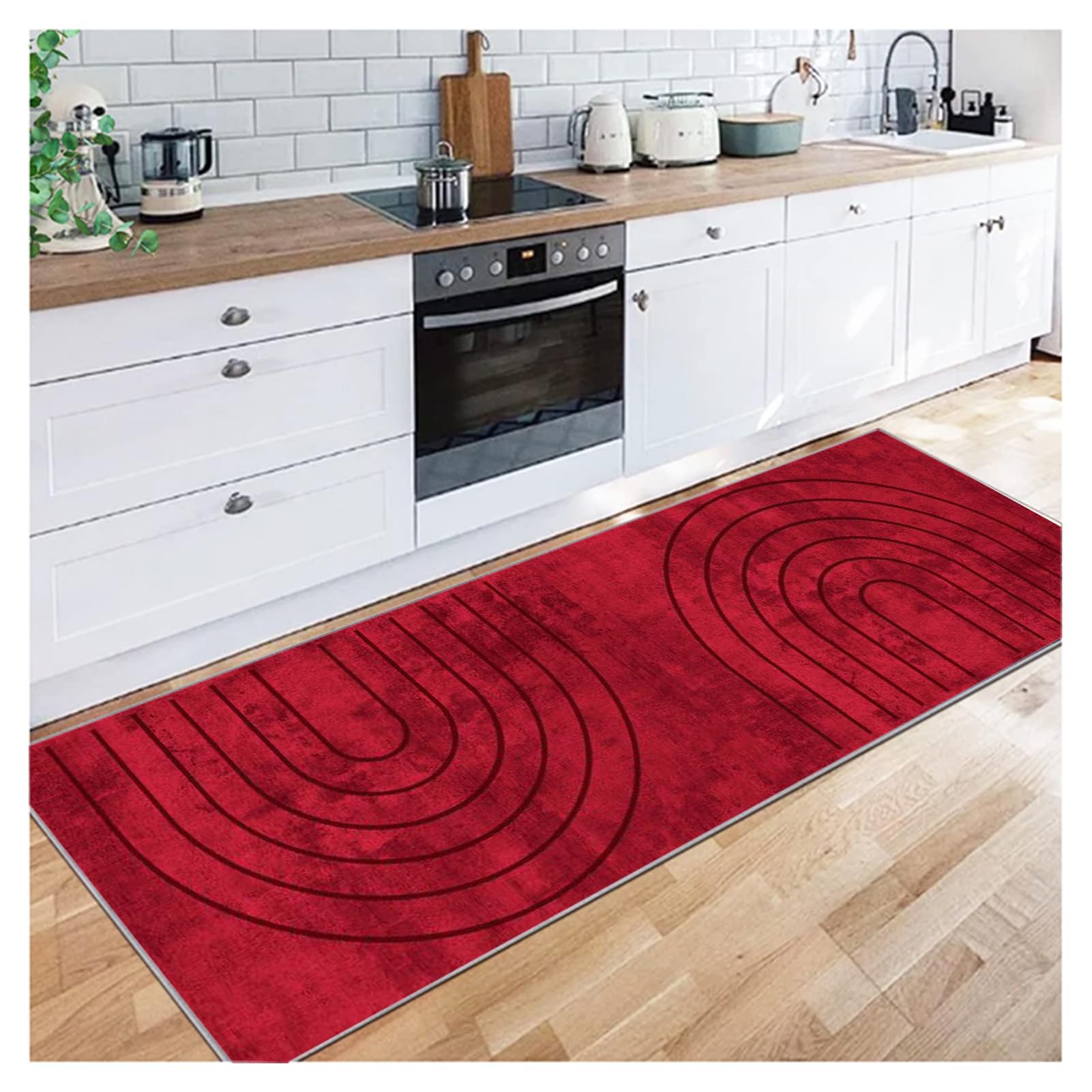 Rosso Tappeto Passatoia Corridoio Cucina Lavabile Antiscivolo, Tappeto Runner Moderno per Salotto, Camera da Letto, Ingresso Interno,80X450CM, personalizzabile, al metro