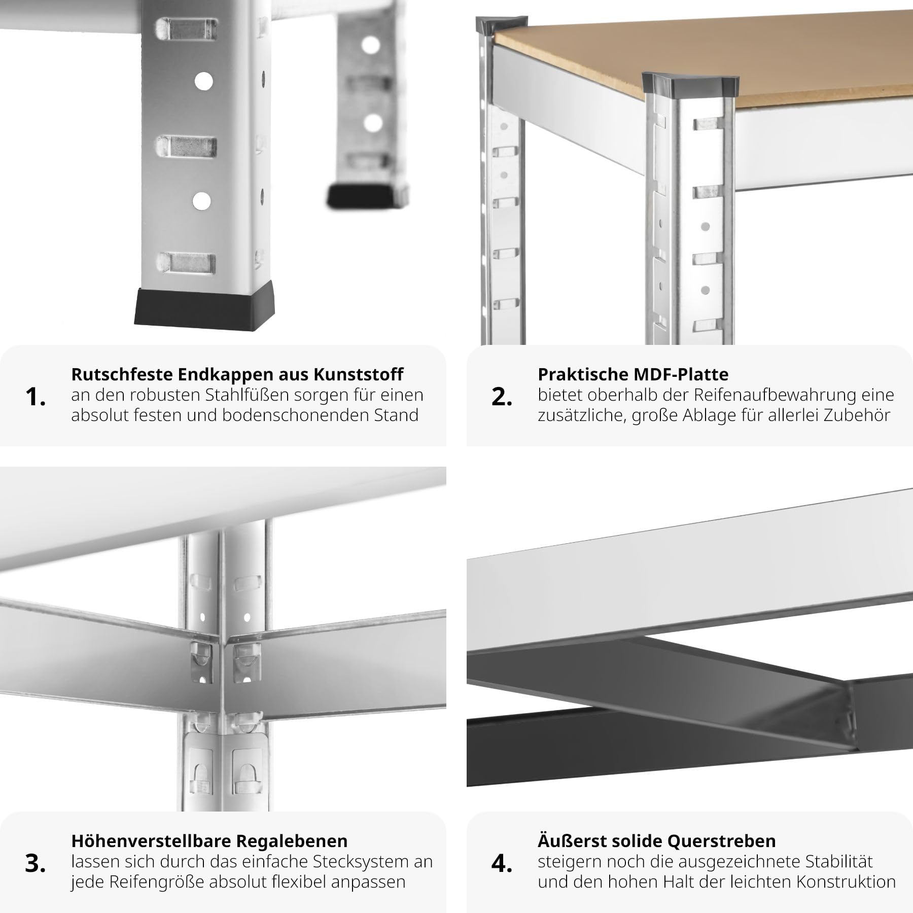 tectake® Reifenregal bis zu 8 Reifen aus Metall, Regal für Keller oder Garagen, Werkstatteinrichtung, für Autoreifen Aufbewahrung, Lagerregal 180x120x40cm, Reifenständer, Schwerlastregal, Felgenbaum