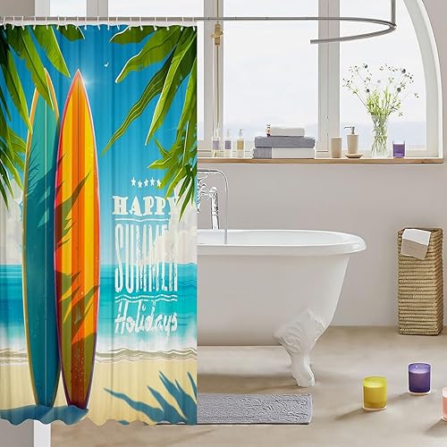 Miniatura 45 de Cortinas de ducha impermeables con diseño de barco pirata de caricaturas, tela de aventura marina, cortina de ducha de baño con peces submarinos,