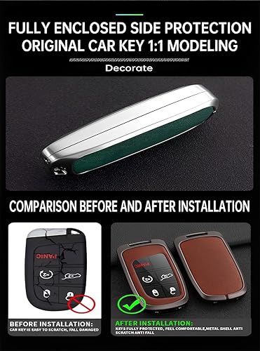 Miniatura 3 de Funda de metal para llavero Dodge Jeep, llavero compatible con Grand Challenger Cherokee Chrysler (P-JEEAqh-negro)