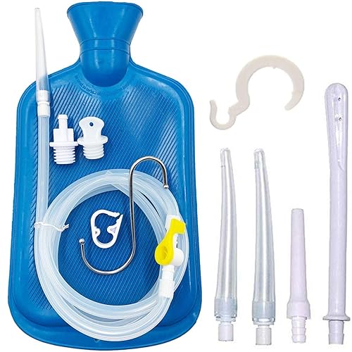 Smokitcen Enema Kit – 2L Enema Bag– 5.0ft. Long Silicone Hose – 5 Multi-Size Reusable Tips – Controlled Water Flow – for Colon Detox Cleanse Enemas