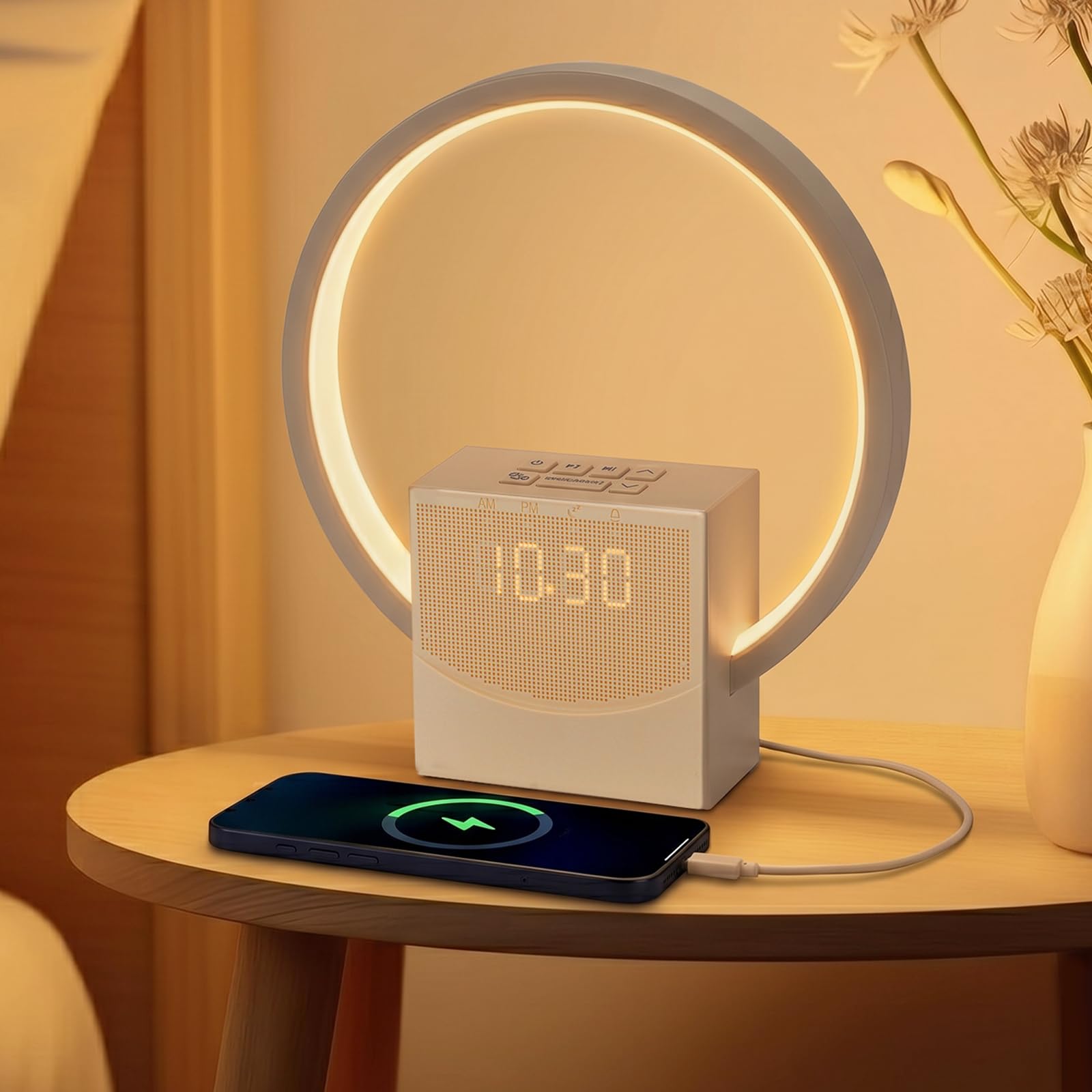 Reveil Simulateur d'aube, Lampe de Chevet Tactile avec fonction de Charge USB, Intelligent Réveil Lumineux, 3 Modes Intensité d'Éclairage, 8 Sons Naturels, aide au sommeil pour bébés et adultes