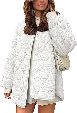 Flygo Women's Oversized Quilted Lightweight Jacket Button Down Puffer Padded Outerwear with Pocket