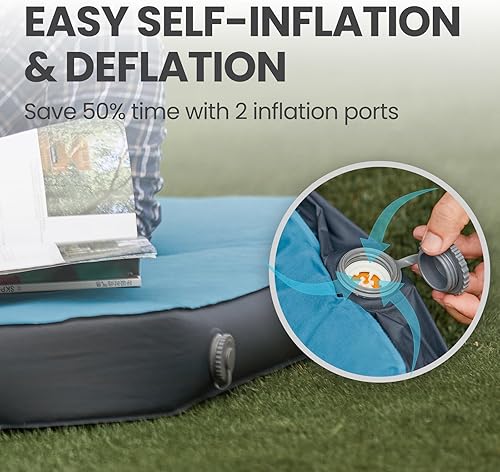 Miniatura 5 de FUNDANGO Colchoneta de dormir autoinflable de 4 pulgadas de grosor con espuma, valor 8.7 R, colchón doble XL, tapete de aire portátil para acampar