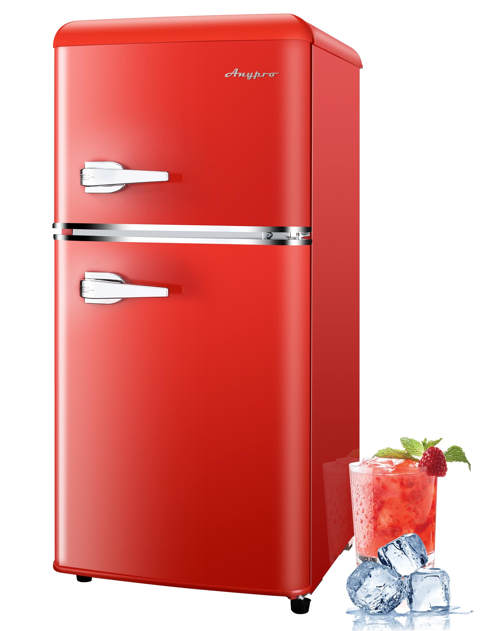 Anypro 3.2Cu.Ft Double Door Retro Compact Refrigerator Mini Fridge with Freezer