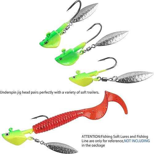 Miniatura 4 de 16 piezas de cabezas de calar de pesca con hoja de sauce Swimbait, gancho debajo de las plantillas giratorias para pesca de lubina, 14 onzas, 38