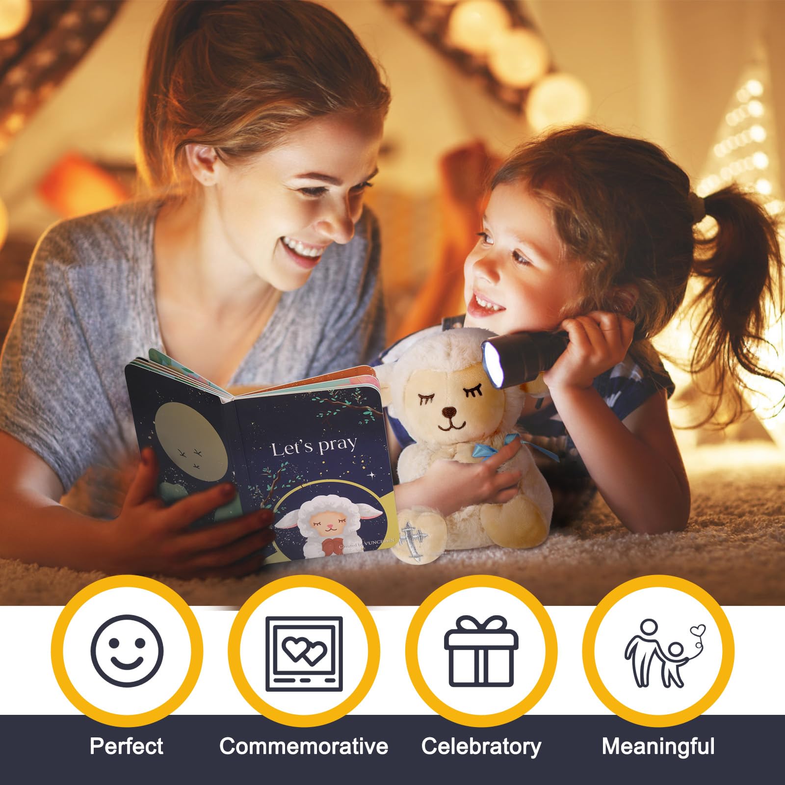 Baptism Gifts for Baby Boys with 7'' Cute Plush Lamb and Pray Book, Baptism, Dedication and Christening Gift Set for Boys in Keepsake Box.