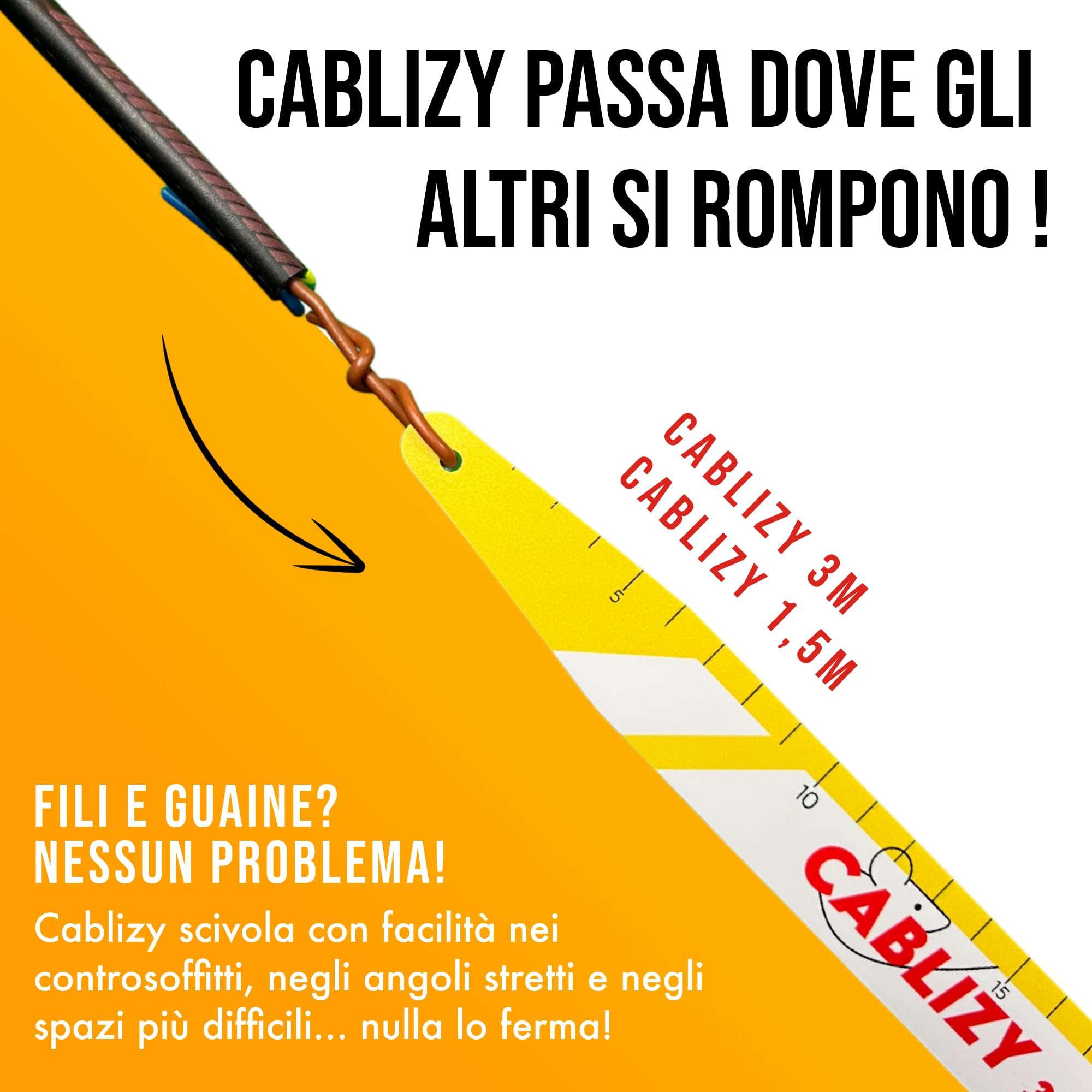 DUO – Sonda Passacavi Flessibile 3m + 1,5m | Strumento Professionale Ultra-Resistente per Cavi Elettrici in Muri, Condotti, Controsoffitti e Spazi Stretti | Kit Elettricista Completo