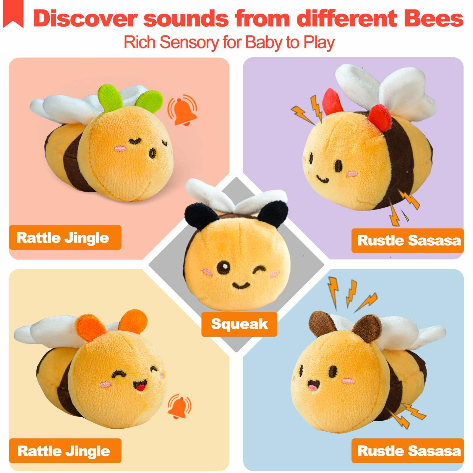 Baby Toys for Baby Infant 0-3-6-12 Months, Soft Beehive Toddlers Busy Toys with 5 Sensory Plush Bees - Bells, Crinkle, Rattles, Mirror & Textures, Stuffed Animals for Boy, Girl Christmas Birthday Gift