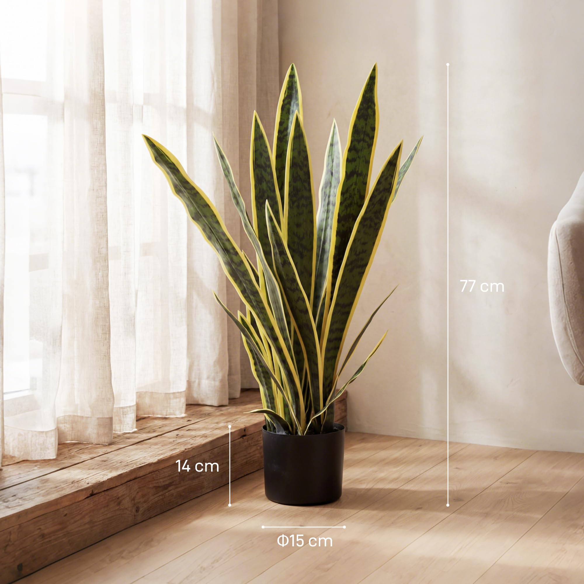 Outsunny Sanseveria Artificiale in Vaso, Pianta Finta da Esterno e Interno con 21 Foglie Modellabili, per Interno ed Esterno, Giardino, Ufficio, Soggiorno, Ø15x77 cm