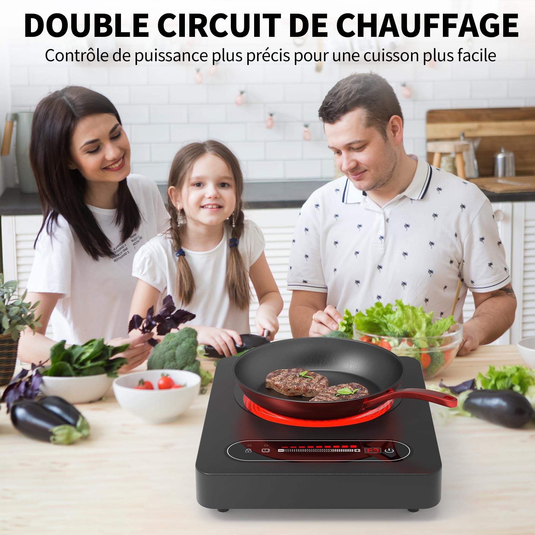VBGK Plaque Vitrocéramique 1 Feu, 220V 2000W Plaques de Cuisson, Plaques Électrique avec Commande Tactile Led, 9 Niveaux de Puissance, Minuterie, Verrouillage de SéCurité, Geeignet für Alle Töpfe