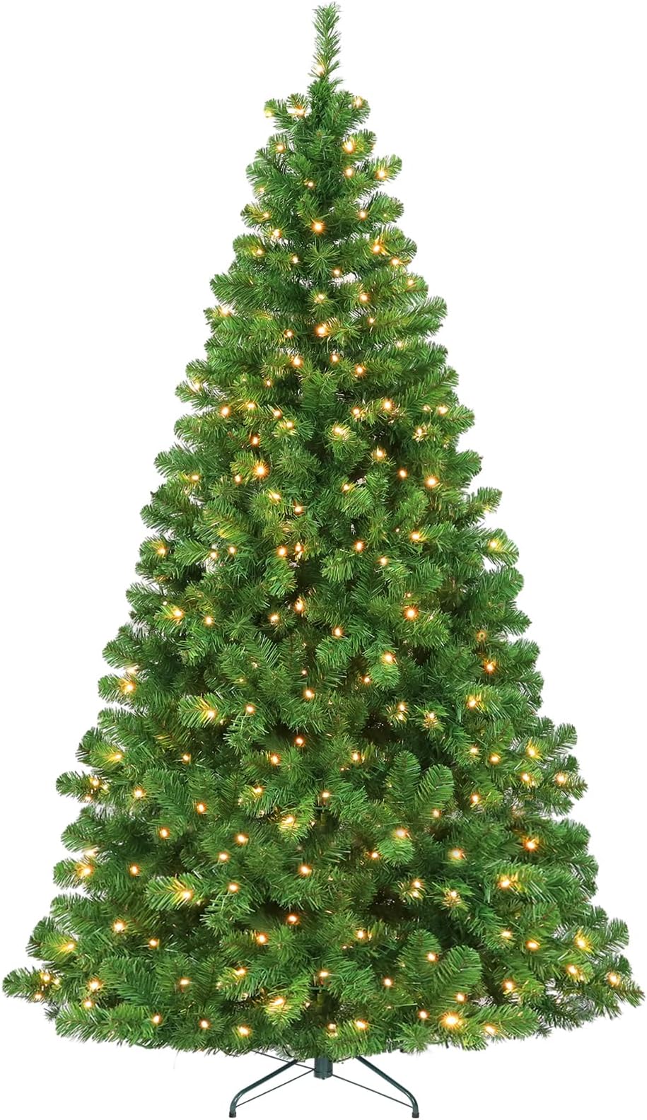 Hykolity 6 ft Prelit Artificial Christmas Tree, 551 PVC Branch Tips, 300 Warm White LED Lights, Easy Assembly with Metal Stand and Hinged Branches