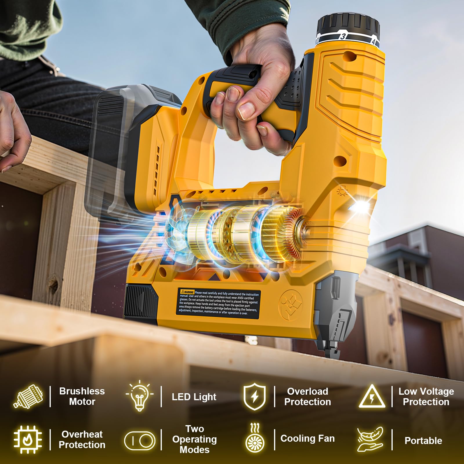 Clavadora inalámbrica compatible con batería Dewalt, pistola de clavos 2 en 1 calibre 18 de 5/8 a 1-1/4 pulgadas con 2000 clavos para carpintería de madera, solo herramienta, sin escobillas, 2 modos