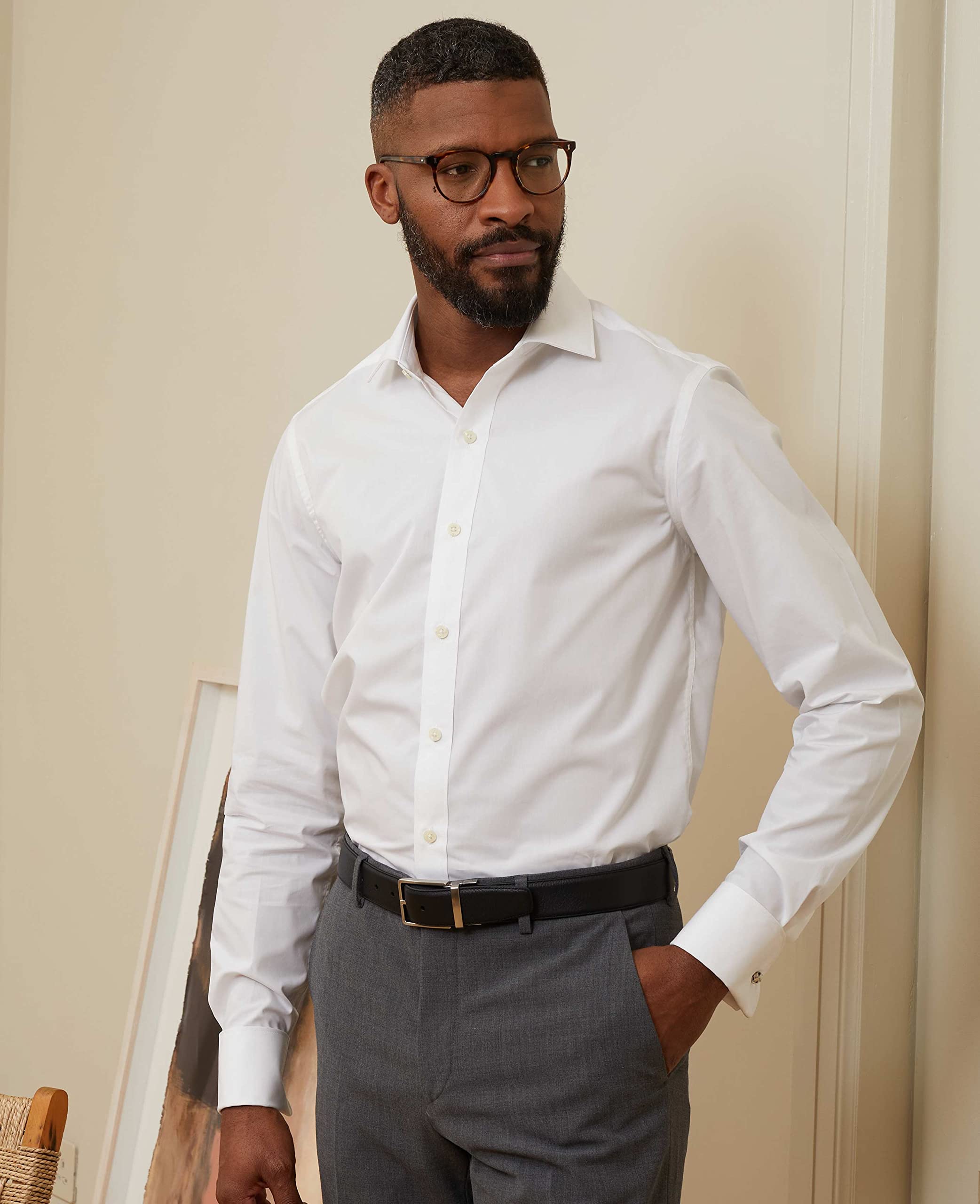 Savile Row Men's White Poplin Slim Fit Shirt