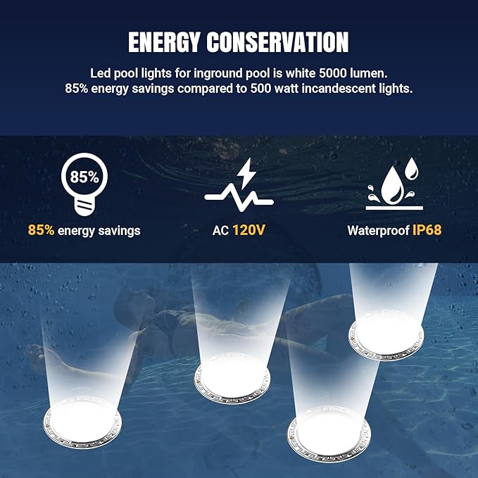 Luz LED para Piscina 10 Pulgadas 35W 120V Ac Blanco Frío con Cable 50FT miniatura 3