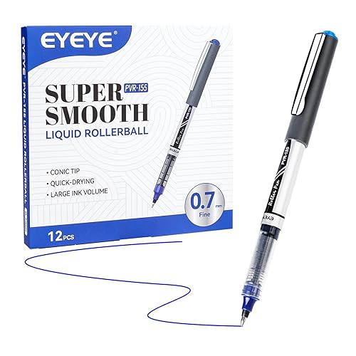 EYEYE 0.7mm Blue Pens Roller Ball, 12 Pack Medium Point