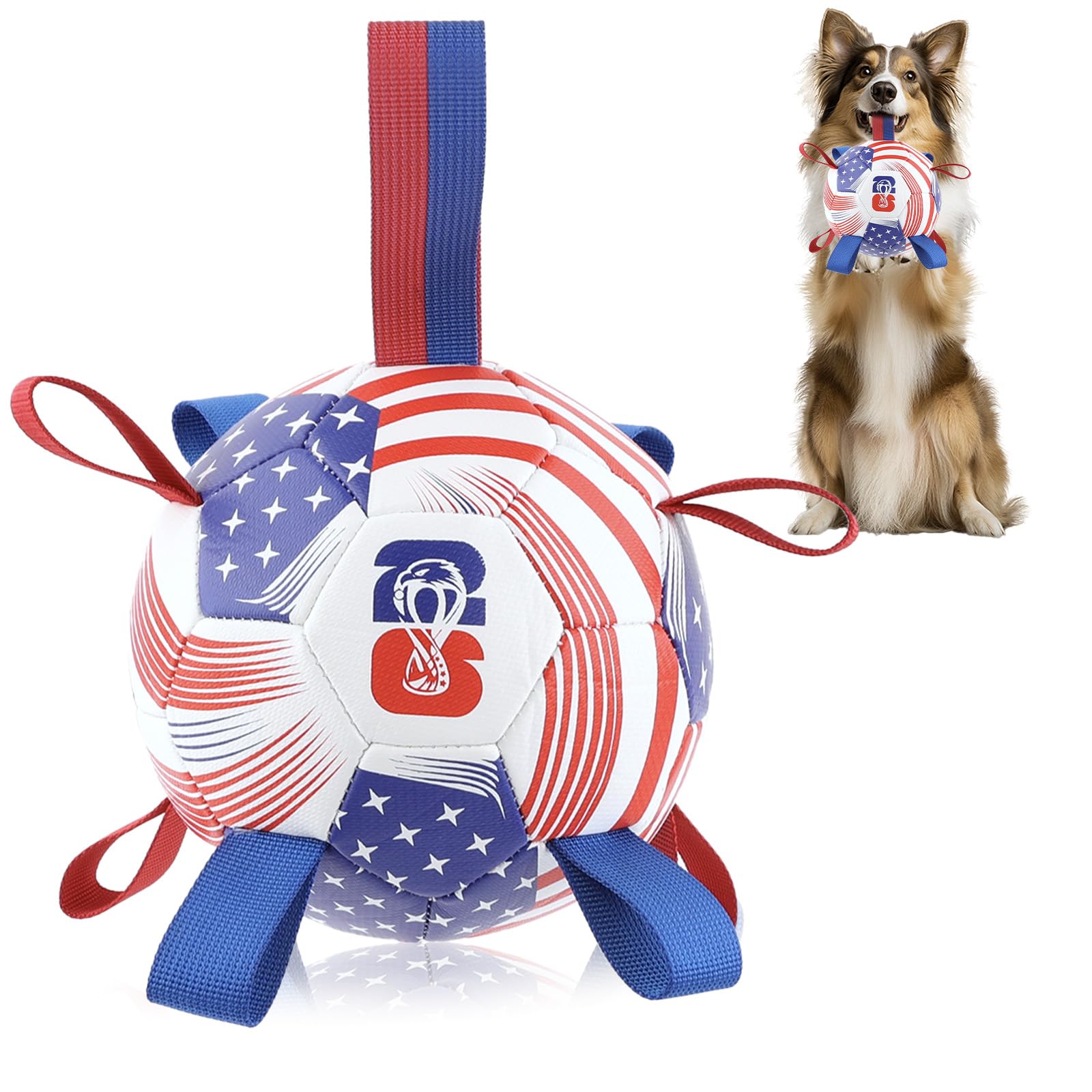 Kylinsure Dog Toys Balls, Dog Soccer Ball with Straps, Dog Birthday Gifts, Durable Balls for Small Medium Pet, Puppy Outdoor Toy, Pet Training Soccer