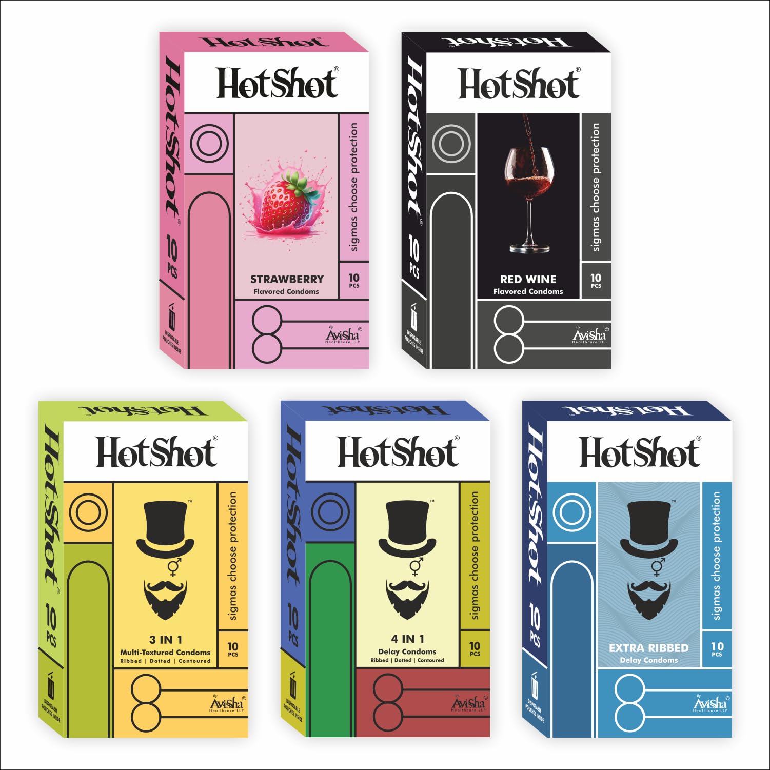 HOTSHOT Condom Combo Pack 50-3in1, 4in1 Delay, Ribbed, Dotted, Red Wine and Strawberry Flavored Condoms, 50 Count-image-25