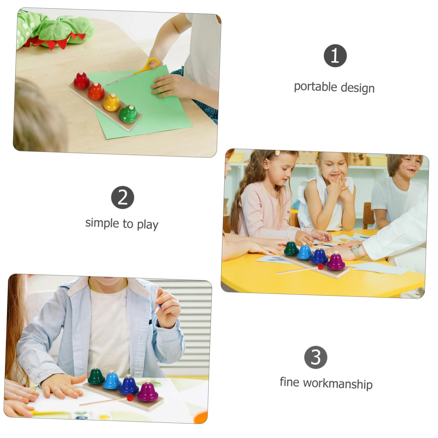 Juego de 2 Campanas de Mano de Instrumentos de Percusión para Niños, Juguetes Musicales de Madera Portátiles Tonos Variados para Desarrollo Sensorial y Habilidades Motoras