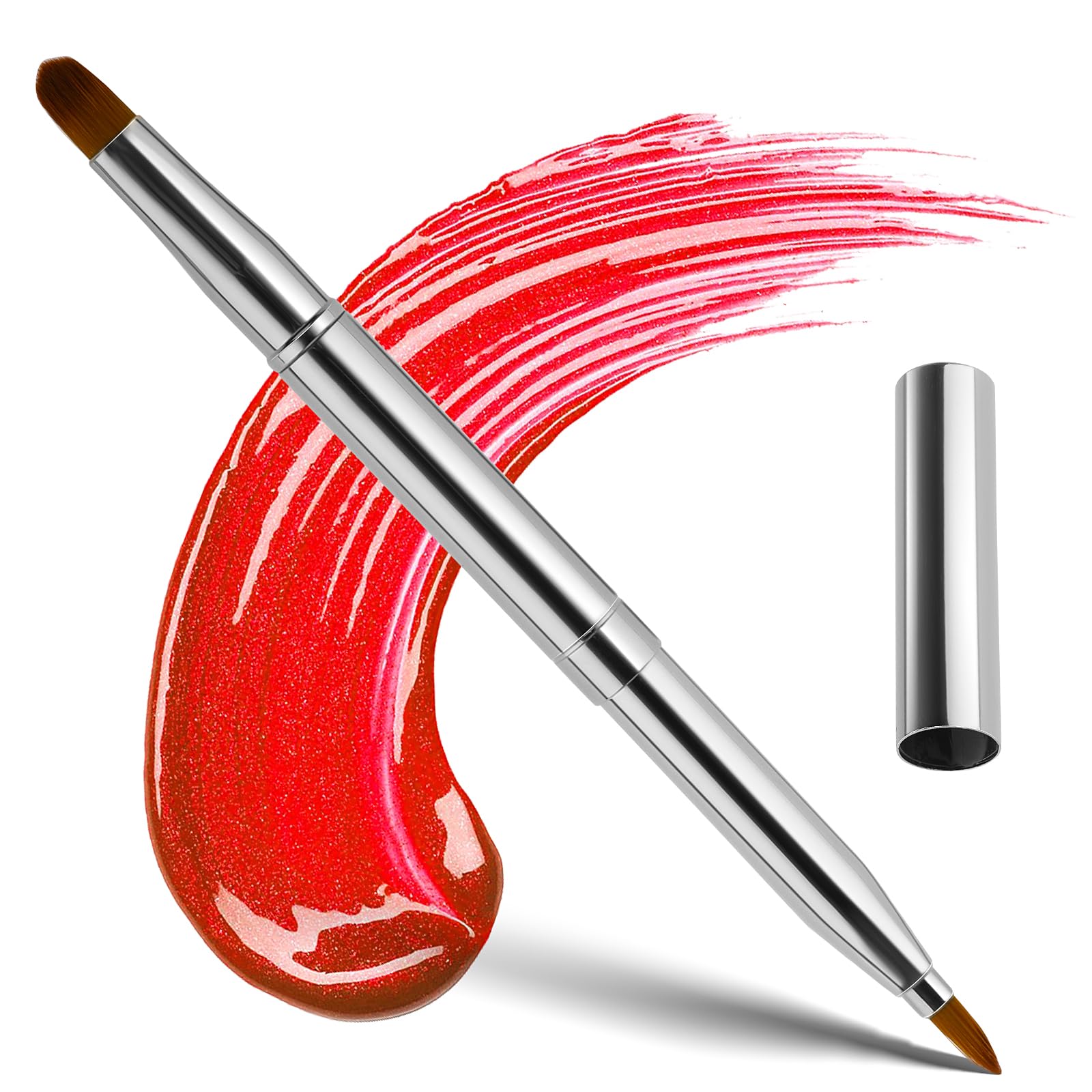 Pinceau de maquillage rétractable portable à double extrémité pour rouge à lèvres brillant pinceaux de maquillage anti-cernes pinceaux contour des lèvres outil de maquillage (argent)