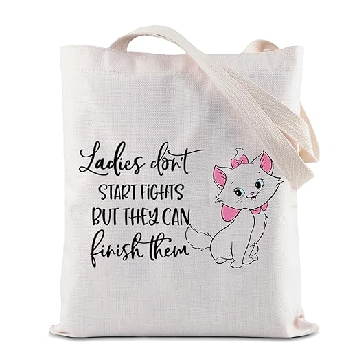 ZJXHPO Marie Quote Gift Ladies Don't Start Fights But They Can Finish Them Makeup Bag Cat Zipper Pouch Marie Canvas Tote Bag (Ladies tote bag)