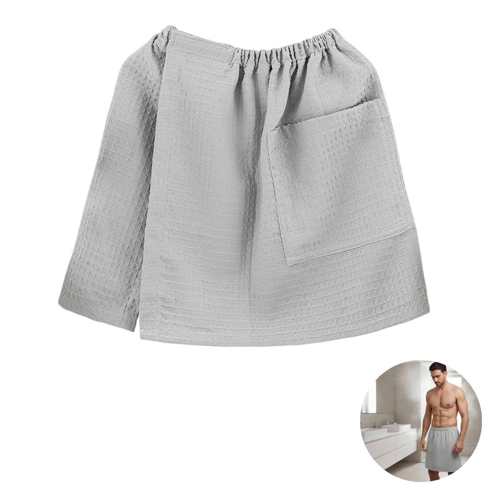 2 Herren Badetuch-Wraps, Mikrofaser Waffelmuster, Verstellbarer Dusch-Wrap für den Körper, Schnell Saugendes Sauna-Spa-Handtuch, Hellgrau & Weiß