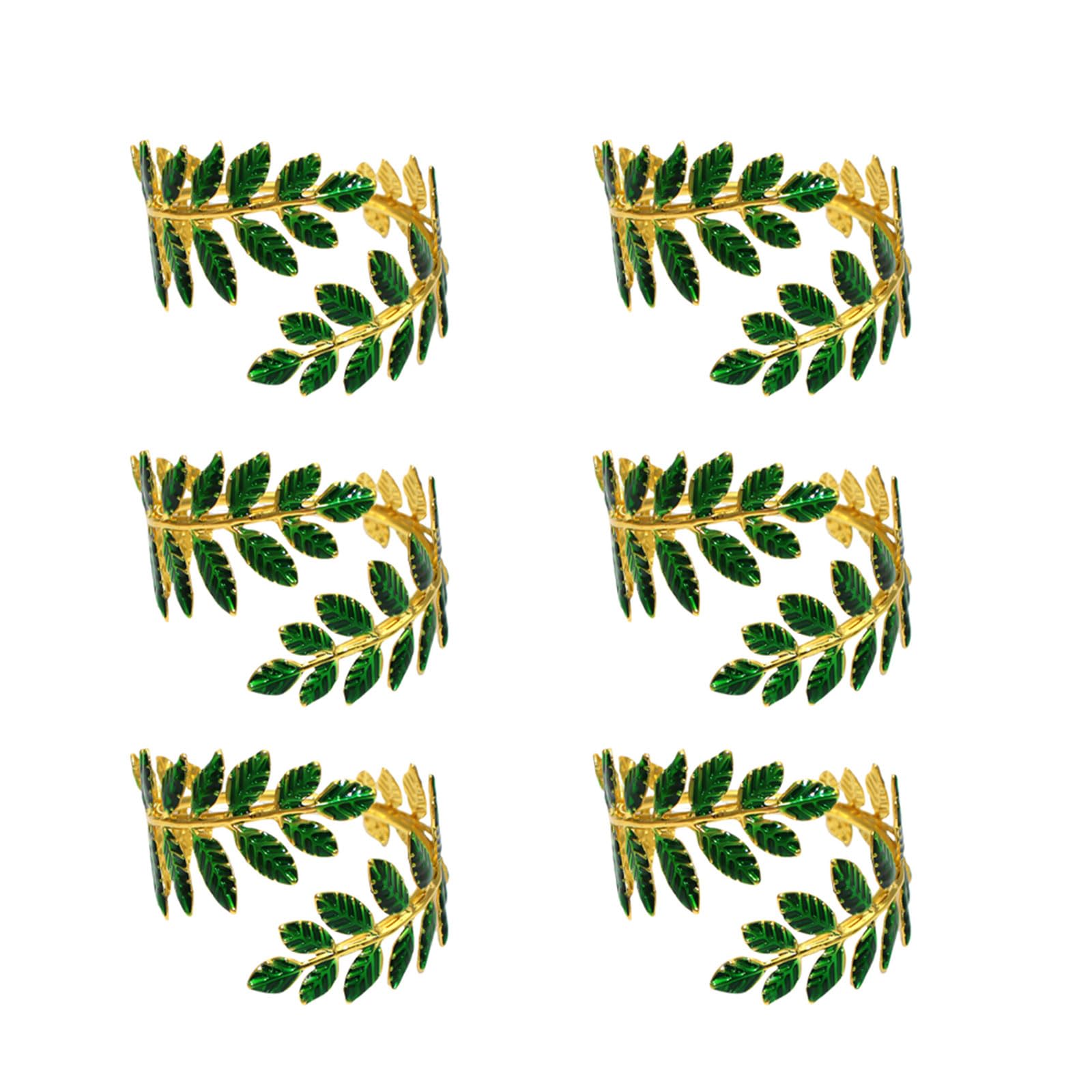 Buxuaaaa Green Leaves Stylish Green Metal Napkin Rings With Natural Leaves Napkin Holders Alloy Materials Serviette Buckles For Home Use Decorative Holders