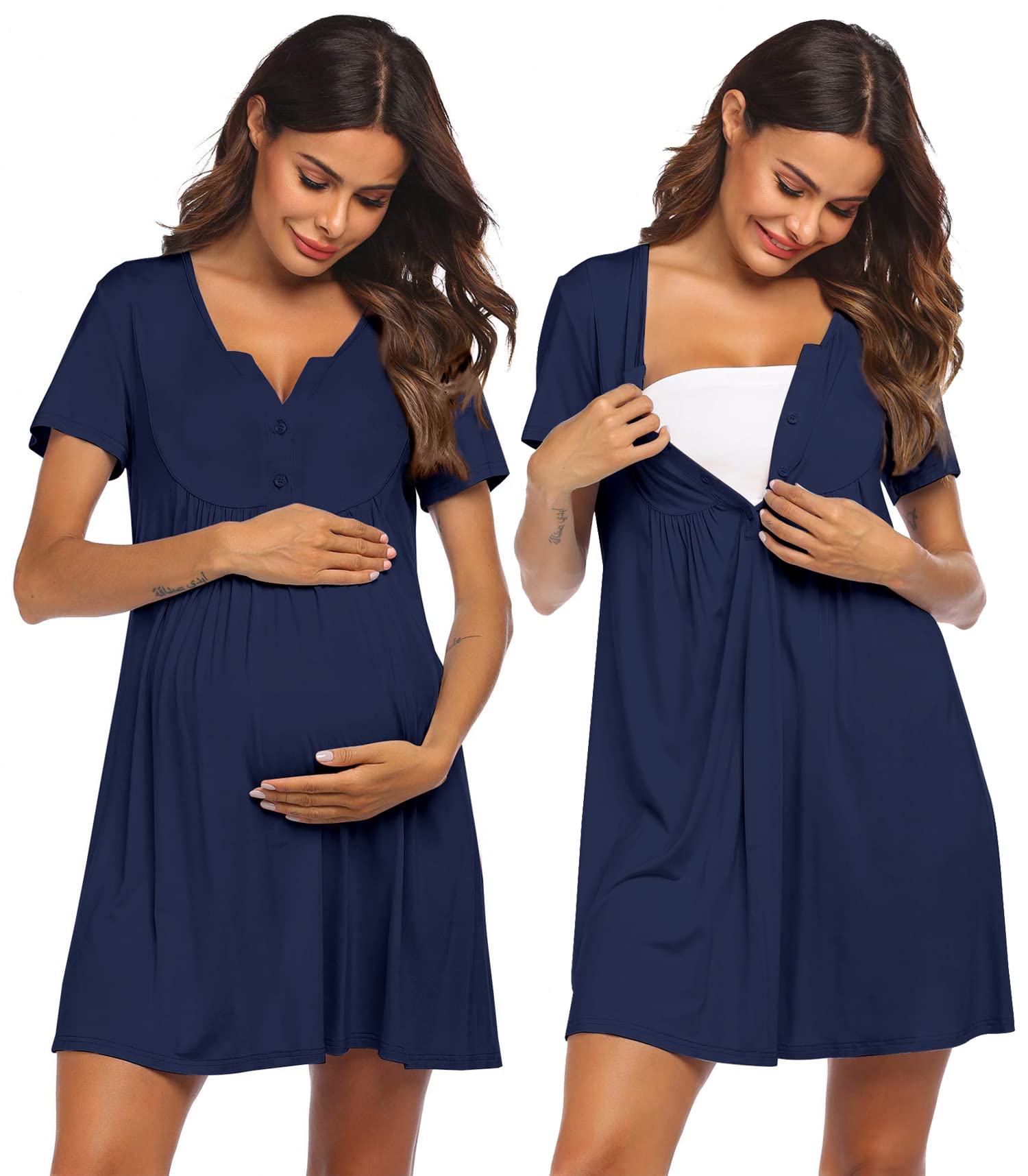Ekouaer Lavoro e consegna vestito, Cura camicia da notte, Camicie da notte di maternità per ospedale Breve allattamento al seno camicia da notte S-XXL