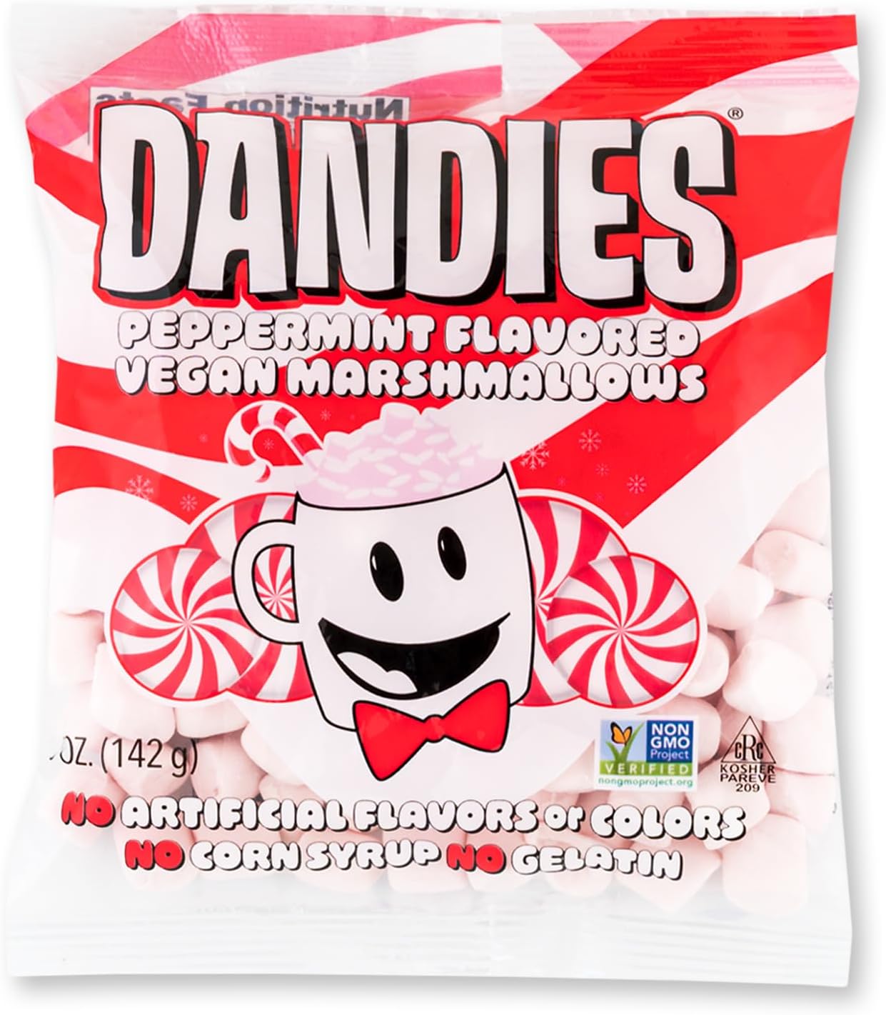 Peppermint Vegan Marshmallows, No Artificial Flavorings, Food Dyes, Corn Syrup, or Gelatin, Perfect for Hot Cocoa, Desserts, or Snacking (1 Pack)
