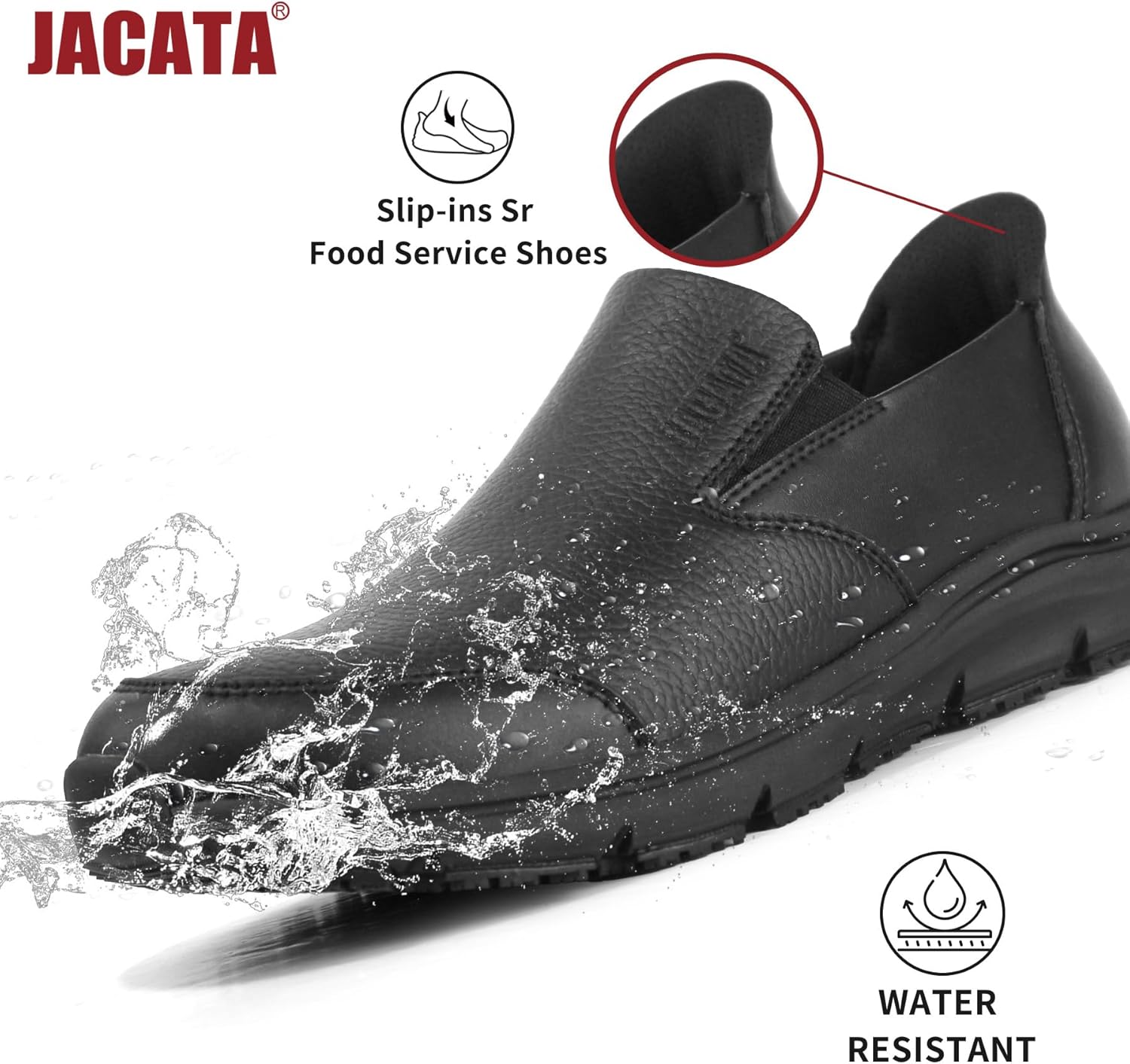 Jacata Slip on Work Shoes for Women Arch Support Food Service Womens Water Slip Resistant Leather Chef Non Slip Walking Shoes for Restaurant Kitchen Sneakers - Image 3