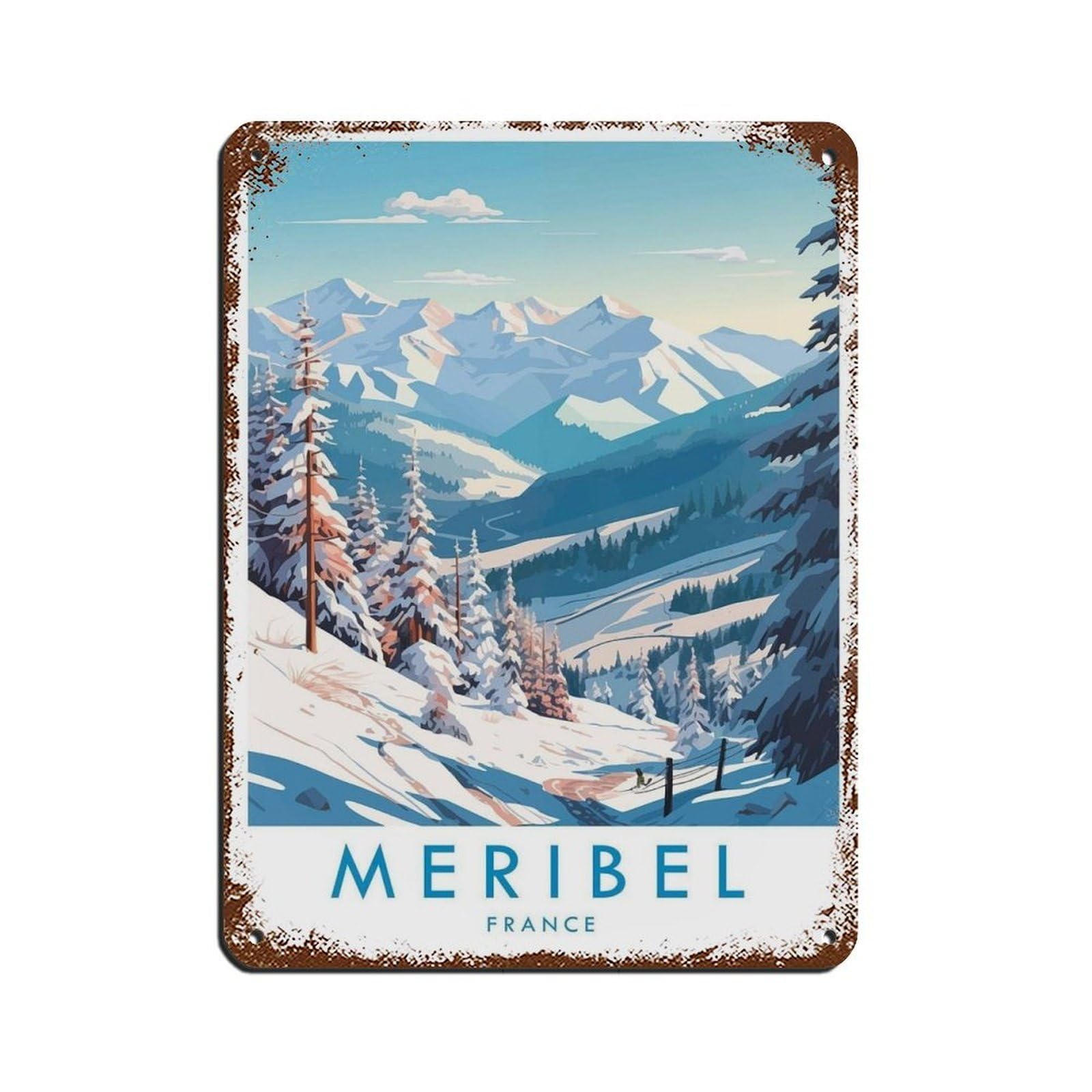 Meribel Travel Poster, France, Travel Decor (2) Tin Sign Vintage Metal Pub Club Cafe Bar Home Wall Art Decoration Poster Retro 12x16inch(30x40cm)