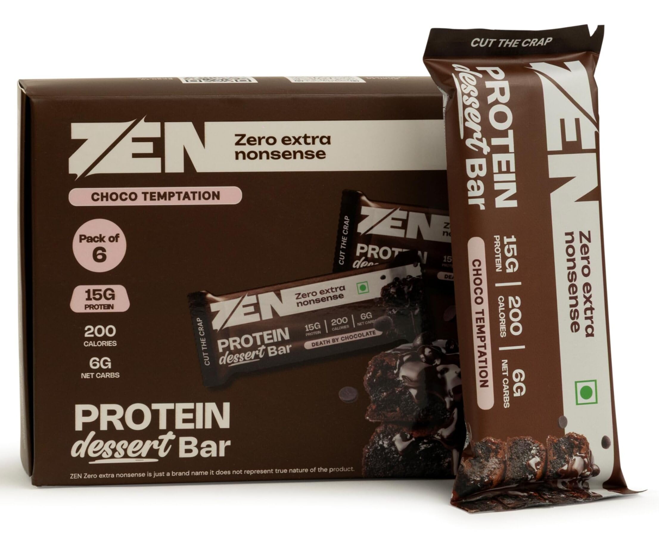 [BRSRGBAPAUCR4YDX] ZEN Protein Dessert Bar Choco Temptation Pack of 6 (50g Each) | 15g Protein, 13 gram Fiber, 200 Calories, 6g Net Carbs | No Added Sugar | No Palm Oil | Healthy Snack