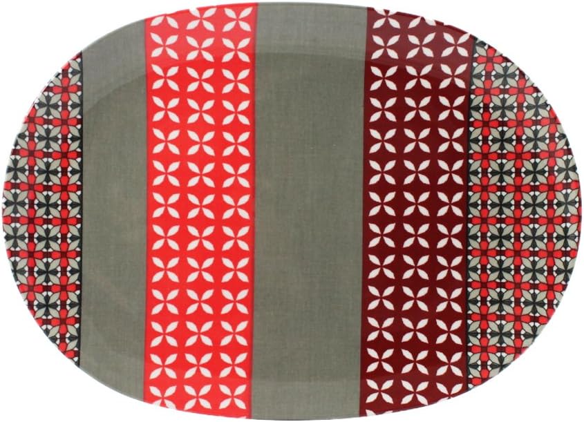 Cartaffini - Oval Plate PROVENZA Grey/Red - Melamine with Real Fabric Decoration (Seelvy), 34.7 x 24.7 cm